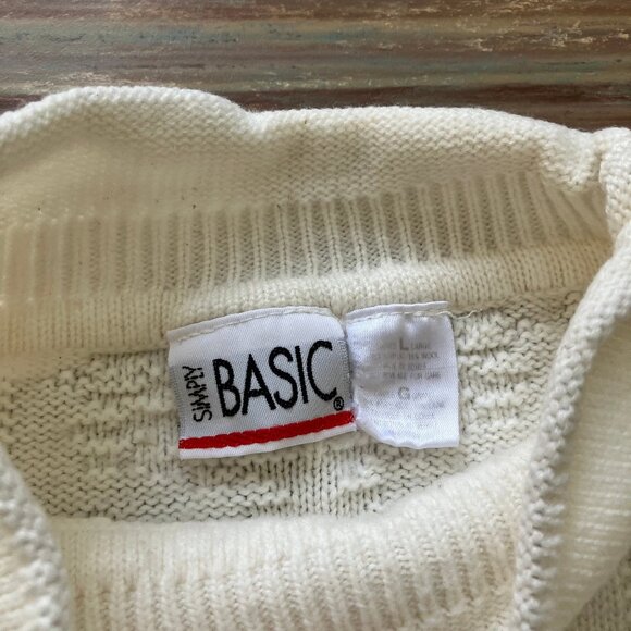 Textured Pullover Knit Sweater Ivory Acrylic Roll Neck Vintage 90s Simply Basic - Picture 6 of 8